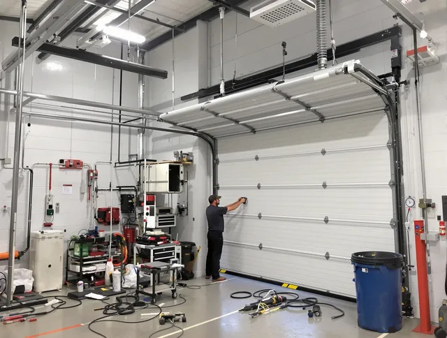 Jurupa Valley Garage Door Repair certified technician performing commercial door repair at a Jurupa Valley business facility
