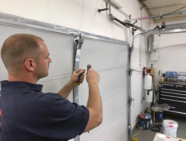 Before and after garage door dent repair by Jurupa Valley Garage Door Repair in Jurupa Valley