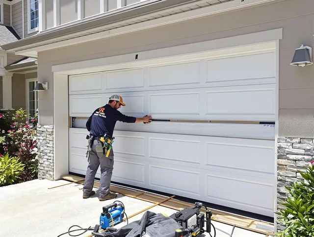 Jurupa Valley Garage Door Repair team performing complete garage door replacement at Jurupa Valley residence